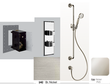 Load image into Gallery viewer, 35072.142 + 35091 one-way thermostatic mixer in Brushed Nickel, 65142.720 shower set in Nickel PVD