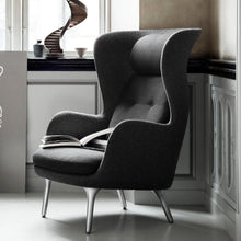 Load image into Gallery viewer, Ro Jh1 Easy Chair in Black Designer Selection with Brushed Aluminum Base