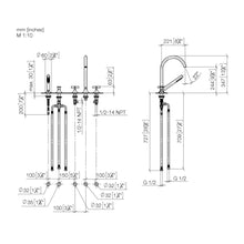 Load image into Gallery viewer, VAIA 27522809-00 Deck-mounted Twin Handle Bath Mixer w/Handshower Set in Polished Chrome