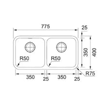 Load image into Gallery viewer, BCX 120-35-35 (122.0438.133) Bell stainless steel deep drawn double sink bowl with waste size: 775x400mm