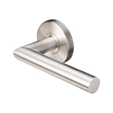 Load image into Gallery viewer, TM-GA105-32D GA Serius 105 Frankfurt lever handle in satin stainless steel with sprung rosette 53 dia x 6mm