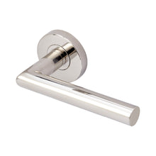 Load image into Gallery viewer, TM-GA105-32 GA Serius lever handle 105mm in polished stainless steel with sprung rosette 53 dia x 8mm