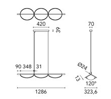 Load image into Gallery viewer, Almendra Linear S3 F0420039 Suspension Lamp, 1286w x 371d mm, Frame Bay Blue Metallized, 45W – 1755lm 2700K – CRI 95 Dimmer on board