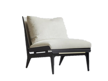 Load image into Gallery viewer, Boudoir Chair, 775.1w x 326.8d x 811.8h mm, Frame Blackened Steel & Satin Brass, Fabric Cumulus Nude, Leather Nude Pink