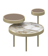Load image into Gallery viewer, Orbital ORBITAL ST2 Small Table, 630w x 710d x 550h mm, Top Vetrite Glass & Electric Calacatta Narutal Marble & Bronze Mirror, Frame Matt Champagne