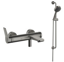 Load image into Gallery viewer, Lissé 33200845-99 Wall-mounted Exposed Single-lever Bath Mixer, 26403809-99 shower set in dark platinum matt