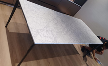Load image into Gallery viewer, Italia Mirto Indoor IMT220_C Table, 2200w x 1000d x 730h mm, Top Matt Carrara White Marble 0890M, Frame Painted Black Chrome 0170M