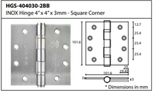 Load image into Gallery viewer, HGS-404030-2BB-32D butt hinge 102x102x3mm in satin stainless steel with 2 ball bearing washer
