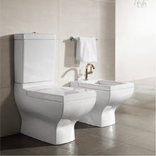 Load image into Gallery viewer, La Belle 564710.R1 Floor-Standing Close to the Wall Toilet Bowl Horizontal Outlet, 5747a1.R1 Tank with Fitting Water Inlet From the Bottom in White Activecare Ceramicplus & 9m32.S1.R1 Seat and Cover in white