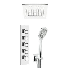 Load image into Gallery viewer, Colour 32848.238 Overhead Shower ceiling/suspended version with rain/waterfall/spary functions, 59123.031 Rilievo shower set in chrome, Basin Mixer in Chrome