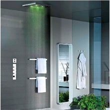 Load image into Gallery viewer, 32948.238 Ceiling/suspended ceiling version with RAIN/WATERFALL/SPRAY functions in Steel Mirror, 41510.031_43109.031 Thermostatic Mixer with 5 Separate Exits, Lateral body jetsx2, 27818979-00 hand shower set in Chrome