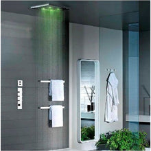 Load image into Gallery viewer, 32948.238 Ceiling/suspended ceiling version with RAIN/WATERFALL/SPRAY functions in Steel Mirror, 41510.031_43109.031 Thermostatic Mixer with 5 Separate Exits, Lateral body jetsx4, 27818979-00 hand shower set in Chrome