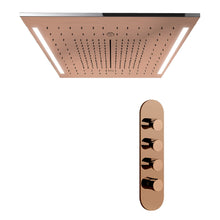 Load image into Gallery viewer, 57927.238 Colour multifunction system 500 x 500 mm in mirror steel with rainfall, waterfall and mist function, 45206.030 Thermostatic Mixer with 3 Separate Exits in Copper PVD