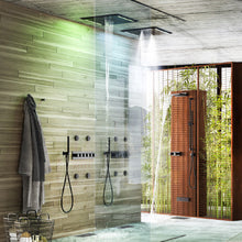 Load image into Gallery viewer, 57927.238 Colour multifunction system 500 x 500 mm in mirror steel with rainfall, waterfall and mist function, 45206.030 Thermostatic Mixer with 3 Separate Exits in Copper PVD