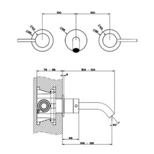 Load image into Gallery viewer, 54092.727 external parts of built-in three-hole basin mixer in brushed brass PVD with spout and 45089.031 built-in part