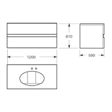 Load image into Gallery viewer, 856717820 Basin vanity with Two Drawers 1200 X 590 X 570 mm in Greige with 327762.000 One Undercounter Basin in white