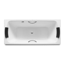 Load image into Gallery viewer, Roca A221250001 (EU) Lun Plus press steel bathtub w/anti-slip base, handgrips and headrests, whirlpool 6 c.p. jets, air control push button size: 1800 x 800 mm, color: white