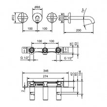 Load image into Gallery viewer, Icona Classic 53 P9 R013B + 44 00 R010A wall-mounted three-hole basin mixer in matt copper PVD with 200mm projection