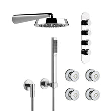 Load image into Gallery viewer, 35046.031 + 35095.031 Three-Way Thermostatic Mixer, 45151.031 Wall-Mounted Showerhead, 12353.031 Side Shower Jet x 4, 27802892-00 Handshower Set? in Chrome