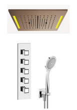 Load image into Gallery viewer, 57876.708+57827 Colour multifuction shower with light system, 46208.031+43107 4-Way Thermostatic Mixer & 59123.031 shower set in Chrome