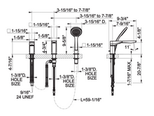 Load image into Gallery viewer, 59037.707 Rilievo Three-holes bath mixer with diverter in the spout, 1,50m flexible hose and antilimestone handshower. Finish in Black Metal Br. PVD.