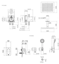 Load image into Gallery viewer, 36120845-47 + 3502097090 + 28755980-47 + 27803845-47 Lisse' 2-way concealed mixer, ceiling shower, hand shower in champagne