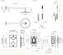 Load image into Gallery viewer, LuLu 36426710-00 two-way thermostatic mixer with 3542597090 concealed part, 28649970-00 wall mounted headshower Dia 220 & 27802892-00 hand shower set in Chrome