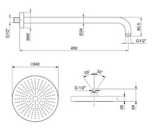 Load image into Gallery viewer, 81 29 8059 Wall-Mounted Shower Arm 450 mm with 81 29 8053 Round Shower Head Diameter 240 mm in Matt White