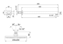 Load image into Gallery viewer, Mint 86028081 Wall-Mounted Shower Arm 400mm with 86028008 Squared Shower Head in Chrome