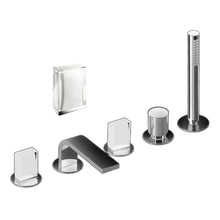 Load image into Gallery viewer, Venezia 2902c965s
Decked Mounted Bath Mixer in Chrome with Handshower and With 29 02 N448CB Venezia handle in chrome/white