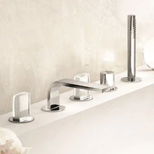 Load image into Gallery viewer, Venezia 2902c965s
Decked Mounted Bath Mixer in Chrome with Handshower and With 29 02 N448CB Venezia handle in chrome/white
