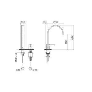 Mem 32.515.782.06 Two Hole Single Lever Basin Mixer with 200mm Projection   Color :  Matt Platinum 兩吼面盆龍頭