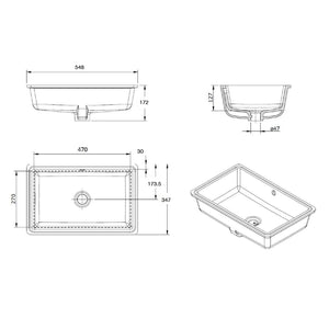 Agres 118370004 wash basin w/fixing kit, size 548 x 347 in white