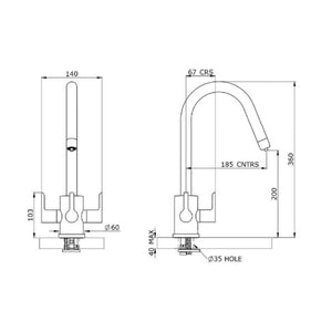 Kt31h Three Handle Design with "Hook" Spout and Filter in Chrome  [濾水廚房龍頭]