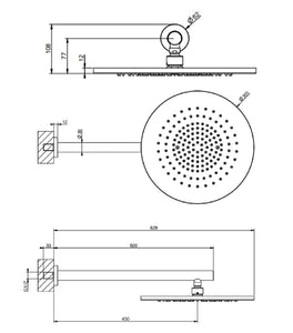 54148.239 wall-mounted adjustable and antilimestone showerhead 300 mm in steel brushed, with 1/2" connections