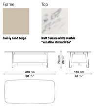 Load image into Gallery viewer, Alex TAL230L Table, 2300w x 1100d x 730h mm, Top Matt Carrara White Marble 0890M, Frame Glossy Sand Beige 1344L
