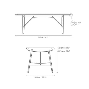 Carl Hansen & Son Hunting BM1160 Table, 2100w x 820d x 720h mm, Frame Walnut Oil , brass cross bars