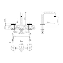 Load image into Gallery viewer, E-11511-R2MW-L1BK-BK three hole wash basin mixer in architectual black with clip, with smoky white marble cover

