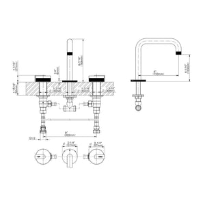 E-11511-R2MW-L1BK-BK three hole wash basin mixer in architectual black with clip, with smoky white marble cover