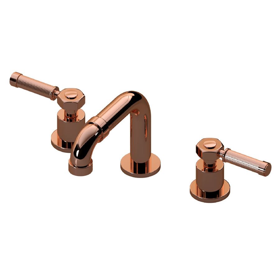 E-11310-LM56B-RG/BK special made three hole basin mixer in OR'osa PVD with handle in architectual black and OR'osa PVD