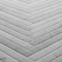 Load image into Gallery viewer, Bianco Carrara Stone Walls &amp; Floors tiles in Stone Parquet, 70x600x14mm
