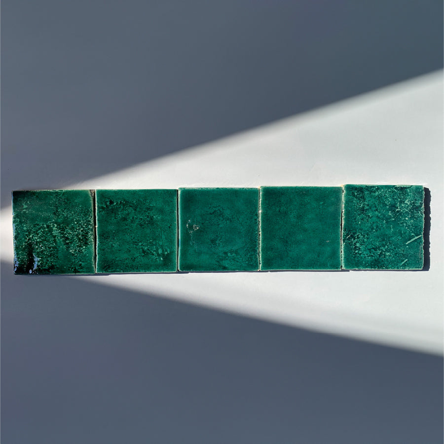 Glazed Tile, X044 Metallic Green Explosion, Field Tiles Square 140x140x10mm, in Glossy Translucent