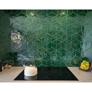 Glazed Tile, X044 Metallic Green Explosion, Field Tiles Square 140x140x10mm, in Glossy Translucent