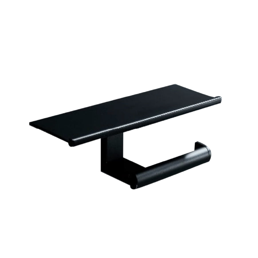 PF-HK1914-MB paper holder in matt black with shelf and logo