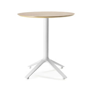 Eex TO-1971R Table top, D700 mm, Top Natural Veneer Plywood & Eex TO-1872 Table base, 765h mm, Frame White Nylon+Metal