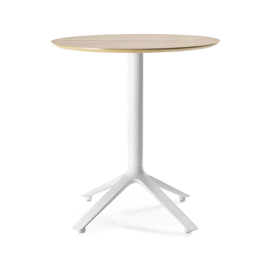 Eex TO-1971R Table top, D700 mm, Top Natural Veneer Plywood & Eex TO-1872 Table base, 765h mm, Frame White Nylon+Metal