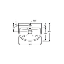 Load image into Gallery viewer, WBAAWR111WW Windsor hand washbasin 410 mm in white with one taphole
