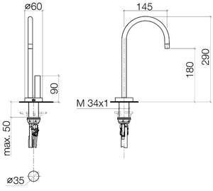 Tara Ultra 17.851.875.06 Hot and Cold Dispenser in Matt Platinum with 145mm Projection