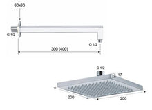 Load image into Gallery viewer, 359SSX square shower-head size: 20x20cm &amp;  348S30  shower arm 30cm in chrome
