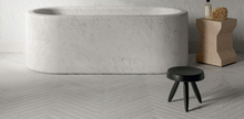 Load image into Gallery viewer, Bianco Carrara Stone Walls &amp; Floors tiles in Stone Parquet, 70x600x14mm
